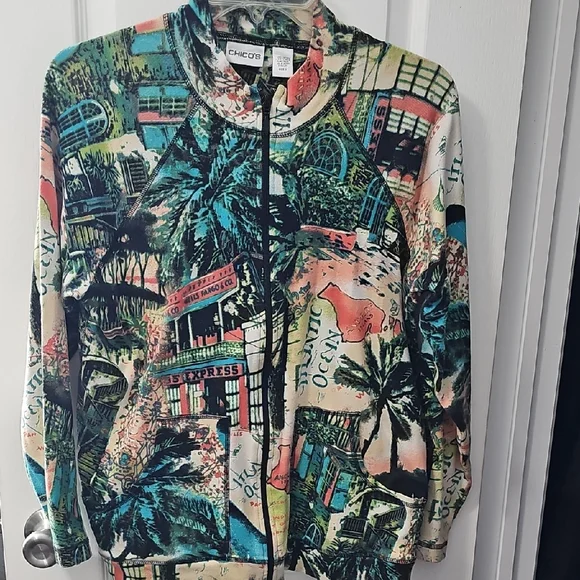 Chico's Tropical Print Bomber Jacket - Picture 1 of 3
